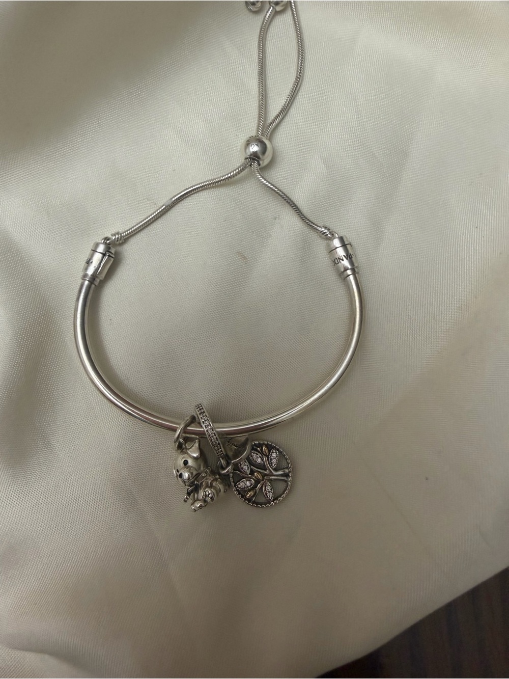 Pandora Snake Chain Slider Bracelet 925 silver with 2  charms